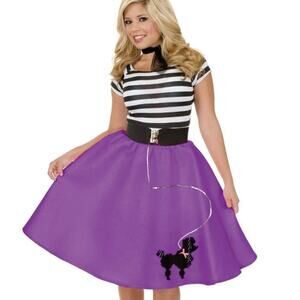 Charades 50’s Poodle Skirt Costume Halloween NEW Size Medium Purple